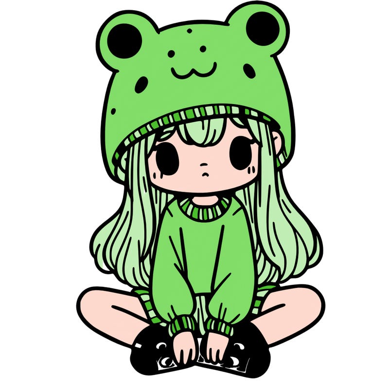 a girl wearing a frog hat and some frog socks