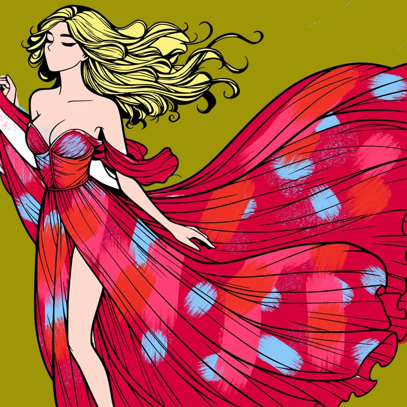 realistic woman in dress flowing the the wind