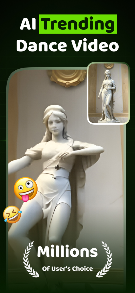 A statue animated into a trending dance video using the Damble AI photo dance app