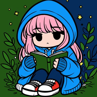 girl in oversized hoodie reading a book
