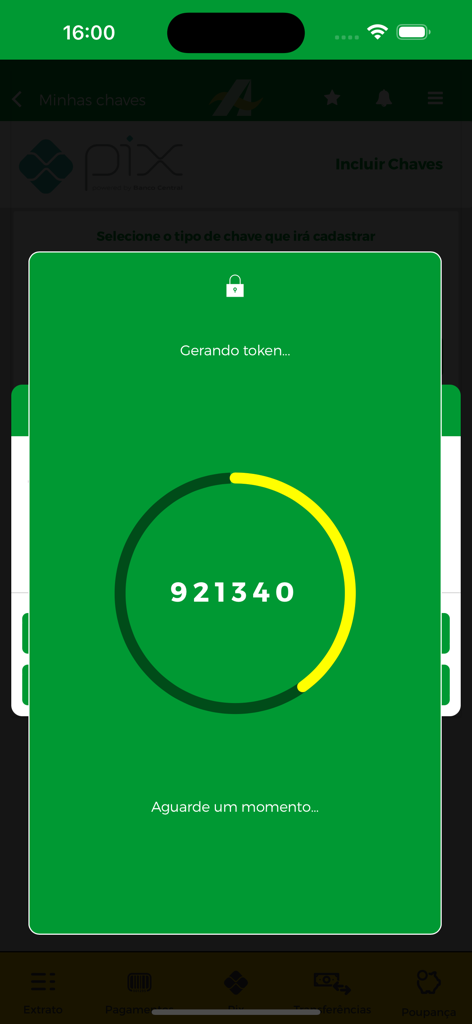 Banco da Amazônia - Security token generation screen for transaction verification in the Banco da Amazonia mobile app