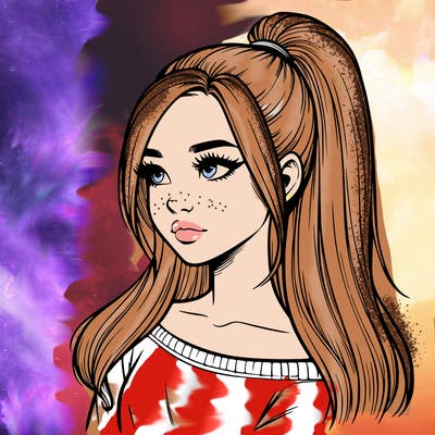 realistic girl with a high ponytail