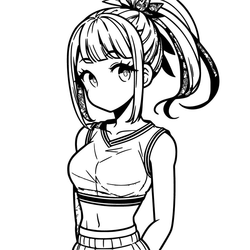 anime girl with a crop top and ponytail