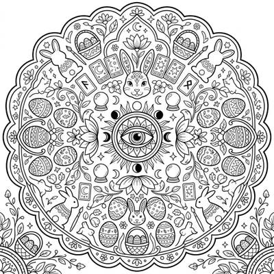 Embark on a creative journey with this captivating Diviner Easter Mandala coloring page, where festive cheer meets ancient wisdom. This unique design offers a mindful escape, blending symbols of renewal and spiritual insight for a truly enchanting coloring experience.