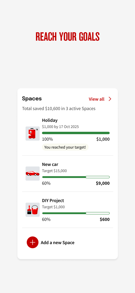 NAB app screen displaying savings goals and progress tracking