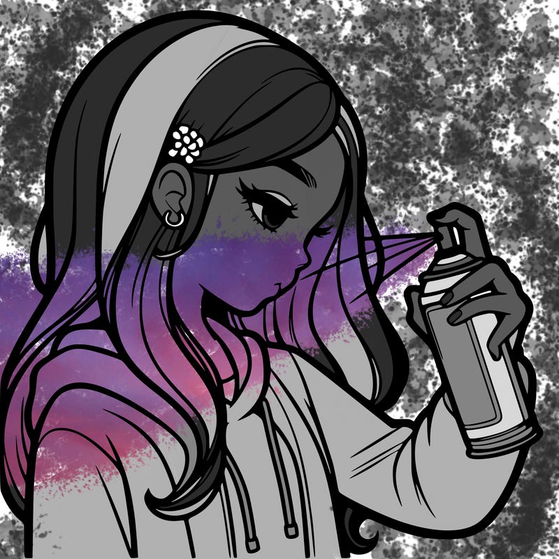 a realistic girl spray painting