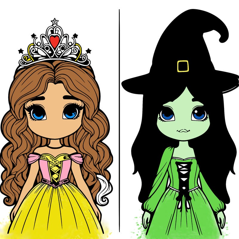 two realistic girls one princess one witch