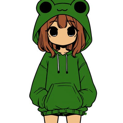 girl with baggy sweatshirt and frog hood