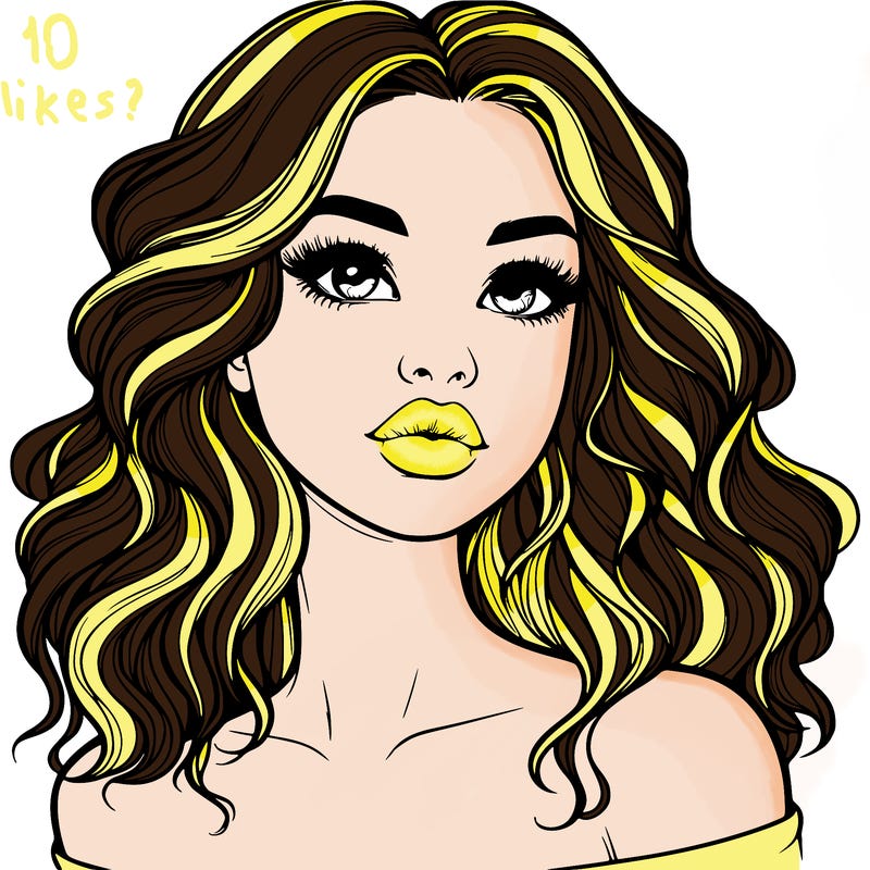 realistic girl with wavy hair and lips