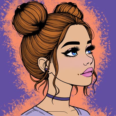 realistic girl with buns on the top of her head