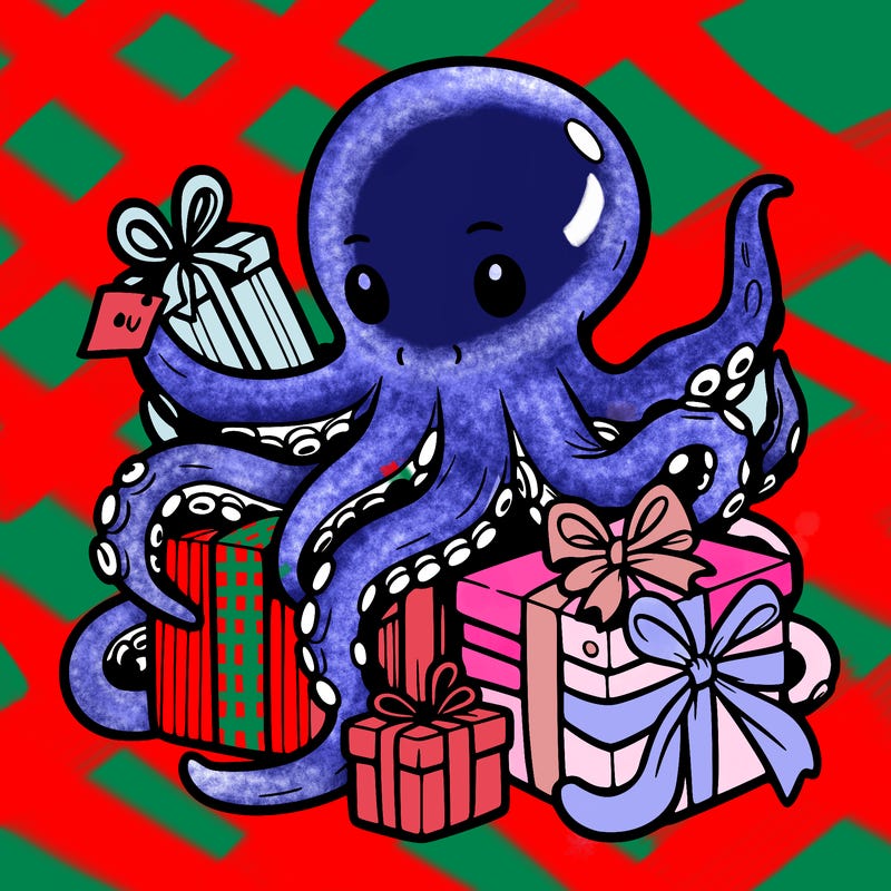 an octopus wrapping gifts