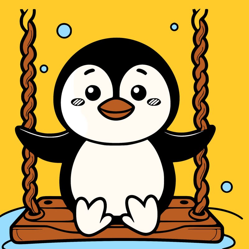 penguin on a swing
