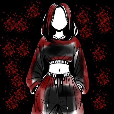 realistic girl faceless with baggy pants and a crop top