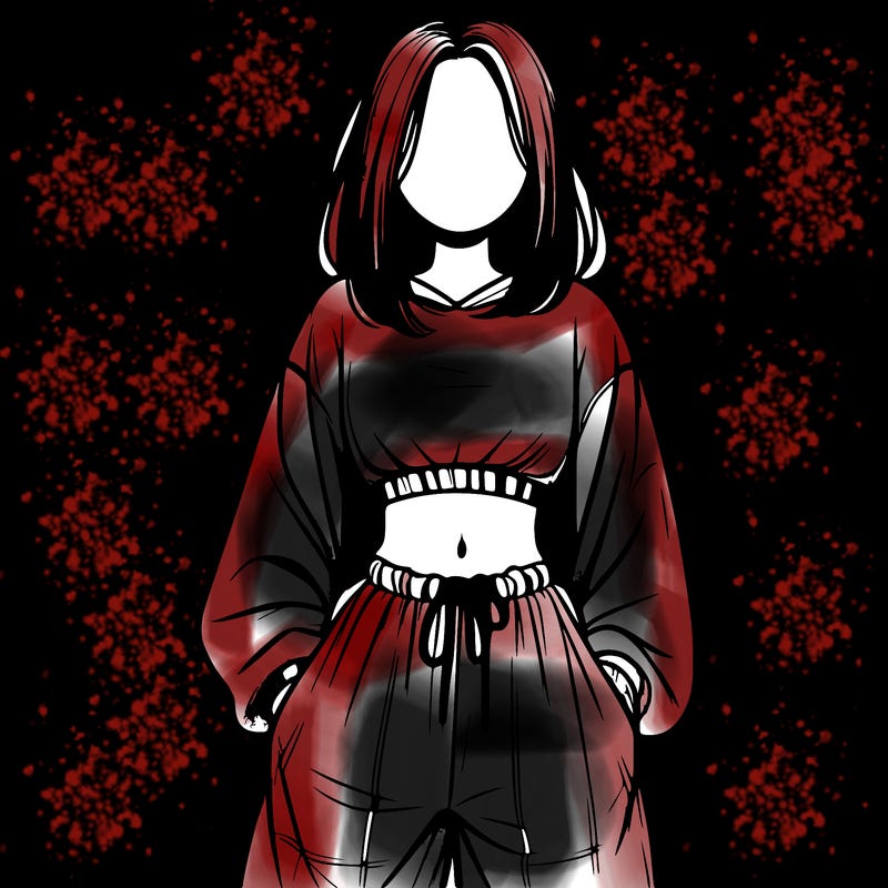 realistic girl faceless with baggy pants and a crop top