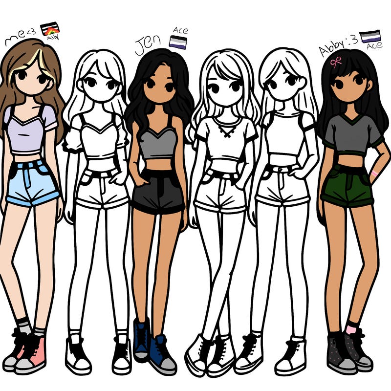 a group of girls wearing crop tops and shorts