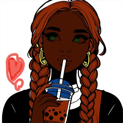 realistic girl with braided hair drinking boba