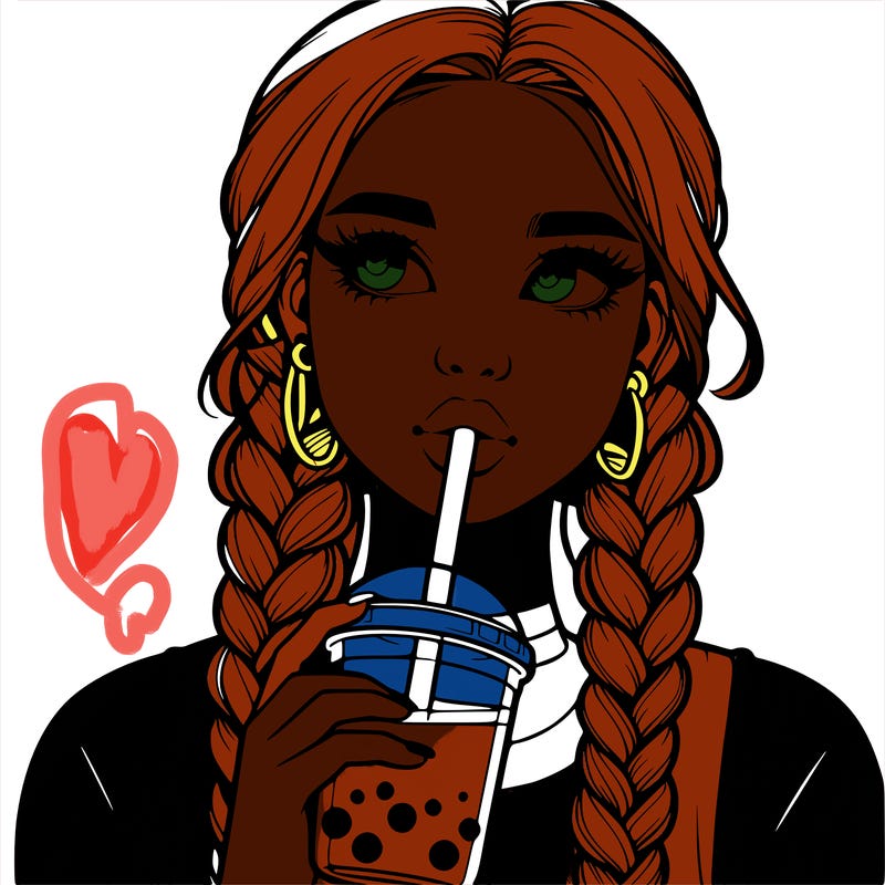 realistic girl with braided hair drinking boba