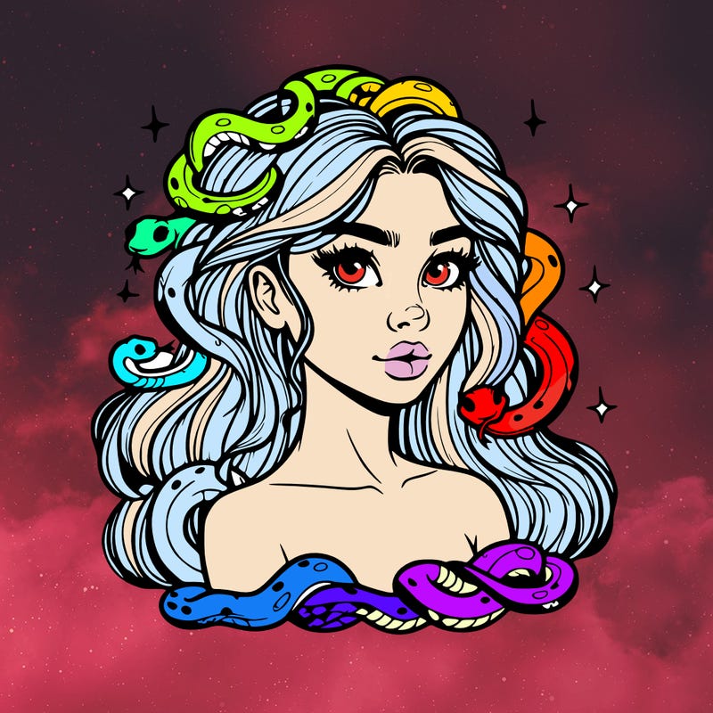 realistic girl with snakes as hair