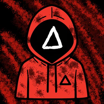 a person with non face waering a hoodie with a small triangle symbol