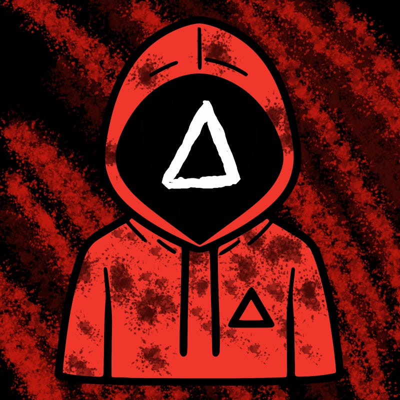 a person with non face waering a hoodie with a small triangle symbol