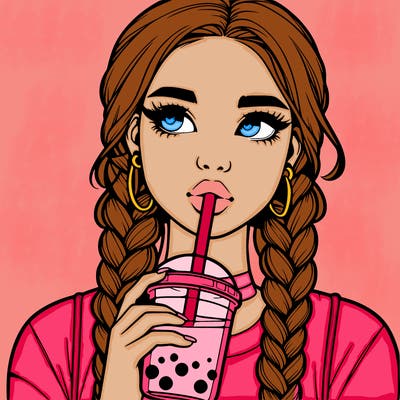 realistic girl with braided hair drinking boba