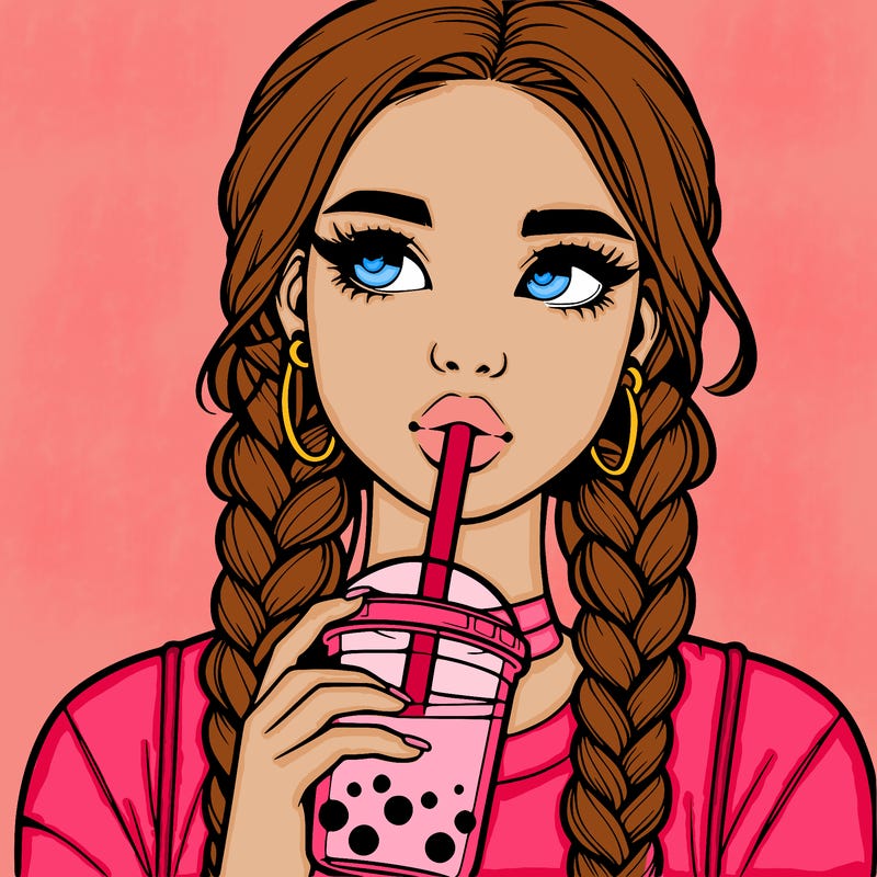 realistic girl with braided hair drinking boba