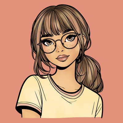 realistic girl with freckles and clear glasses