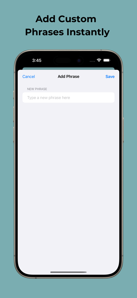 Eye Tracking Speech- GazeyTalk - Captura de pantalla de la aplicación GazeyTalk que muestra la interfaz para agregar frases de comunicación personalizadas.