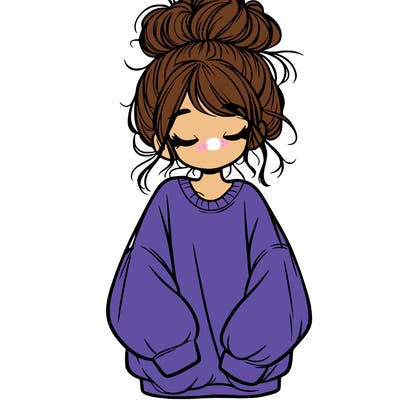 girl with baggy sweatshirt and messy bun