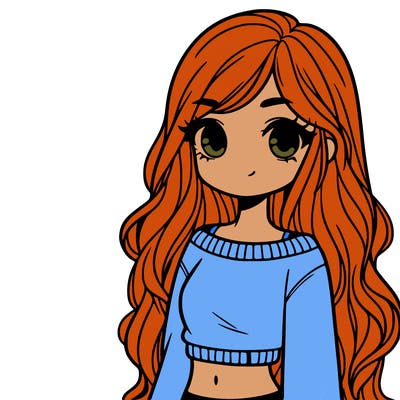 girl with long hair and a crop top with a sweater