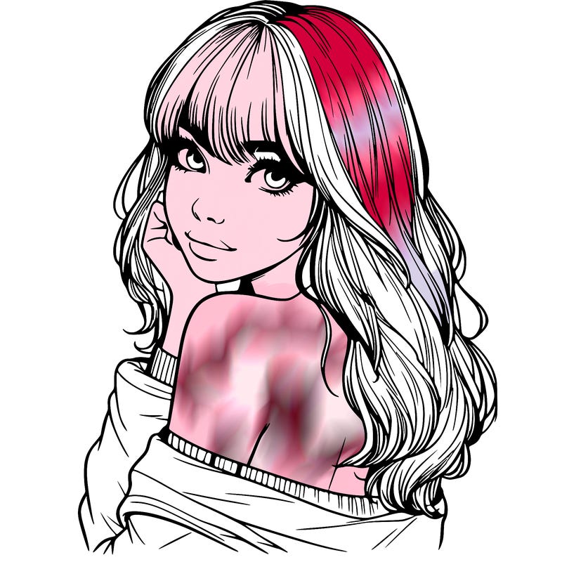 realistic girl with bangs looking over her shoulder