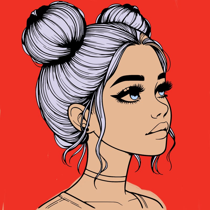 realistic girl with buns on the top of her head