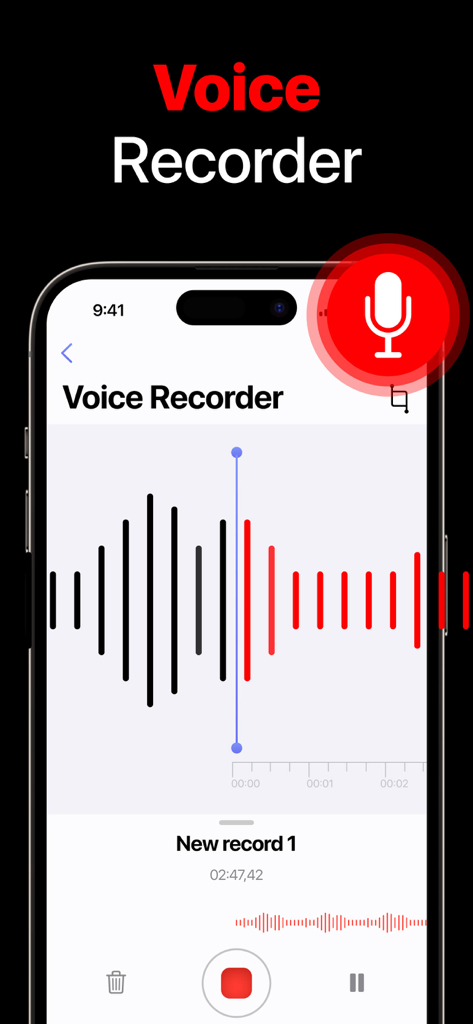 Voice Recorder - Voice Memosㅤ - Voice Recorder app interface showing sound waveform and recording controls on an iPhone
