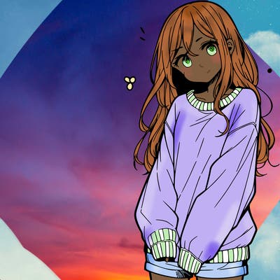 manga teen girl  in a sweater and baggy pants