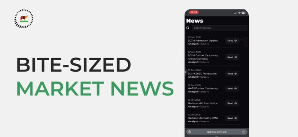 SBZ Digital - SBZ Digital app interface showing bite sized market news and financial updates