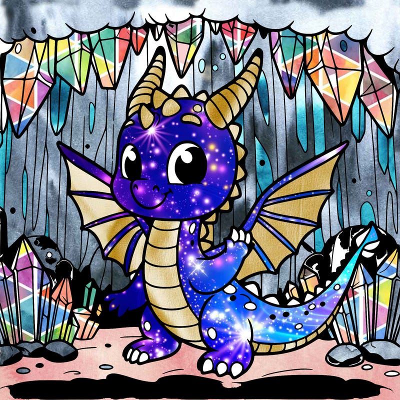 a friendly dragon in a crystal cave