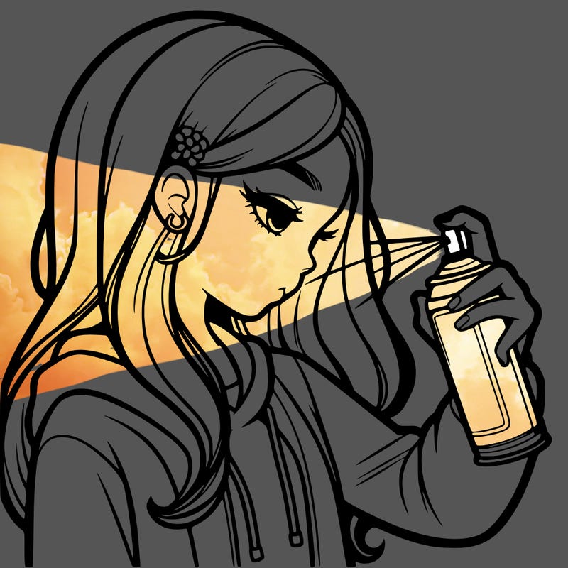 a realistic girl spray painting