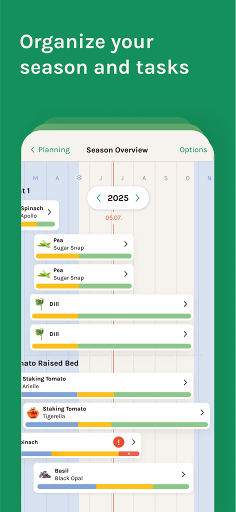 Garden Planner by Fryd - ガーデンプランナーアプリの季節のタスク概要と植え付けタイムライン