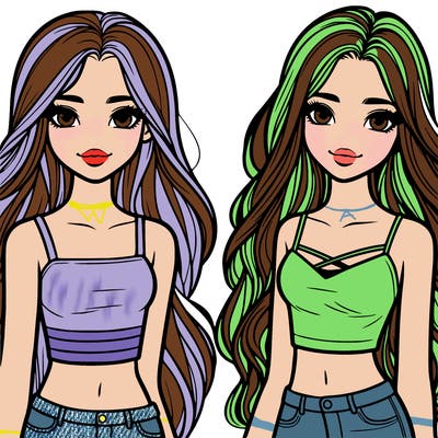 teenage girls with really long hair and wearing crop tops