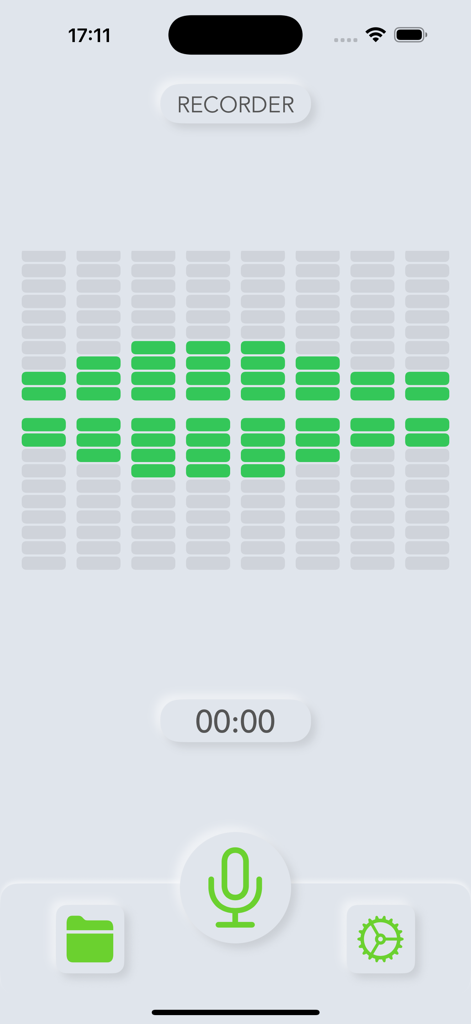Talk Notes app voice recorder interface with green audio visualizer and microphone icon