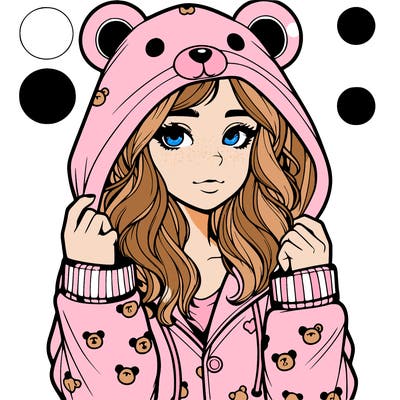 realistic girl in a animal pjs hoodie