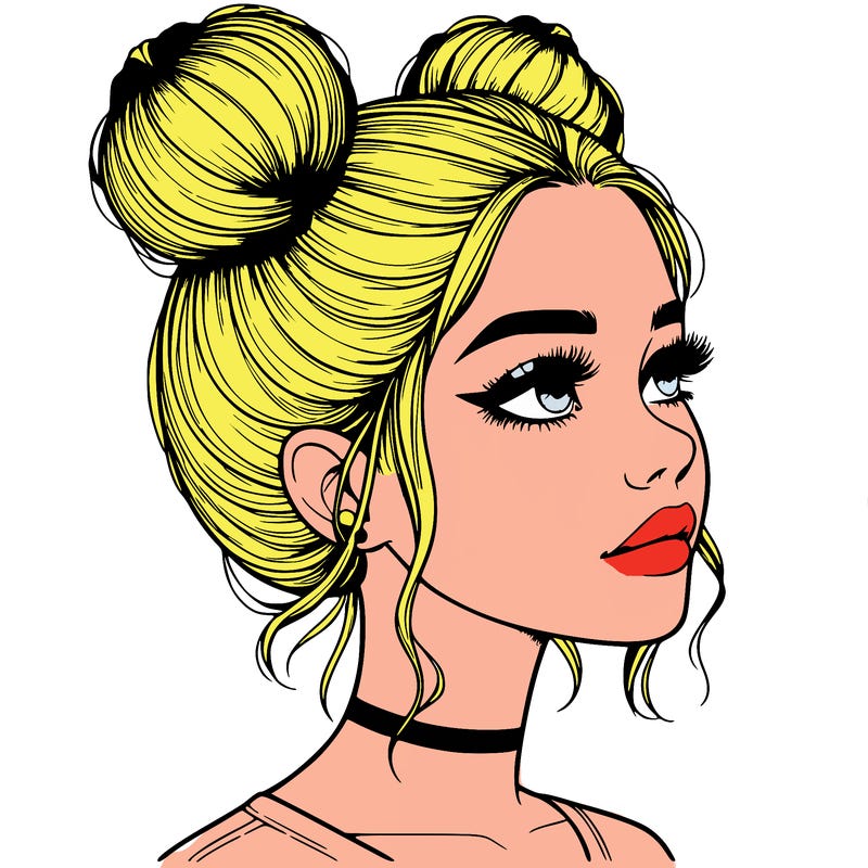 realistic girl with buns on the top of her head
