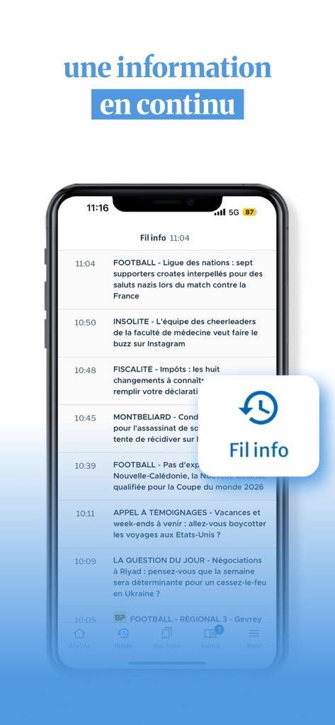 Le Bien Public - Côte d'Or - Un flux d'actualités continu affiché sur l'application mobile Le Bien Public