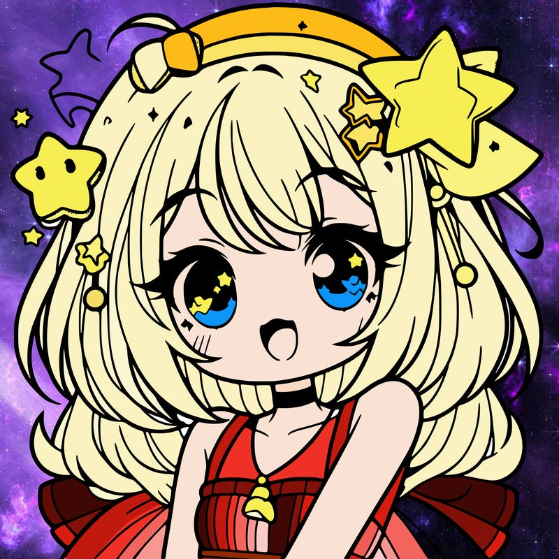 cute anime girl with star accessories
