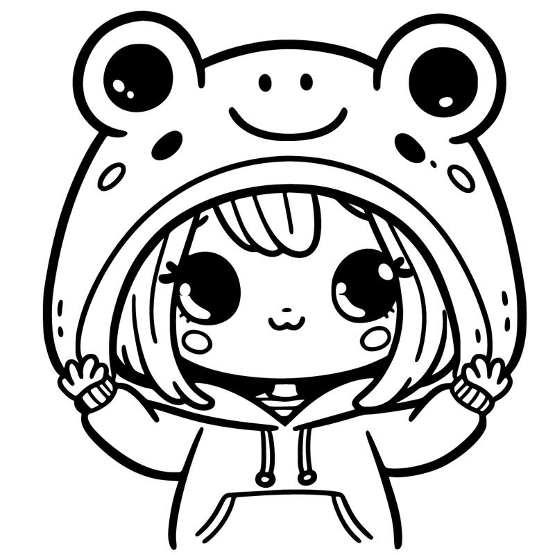girl wearing a frog hoodie