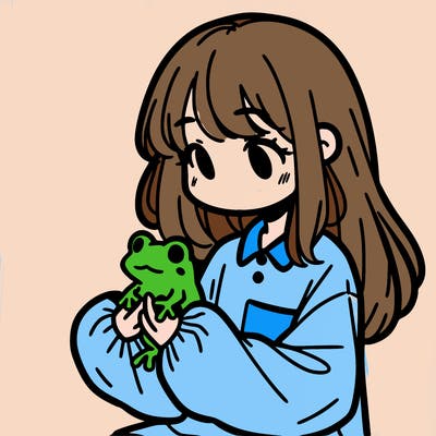 girl with long hair and a oversized shirt. and she is holding a frog