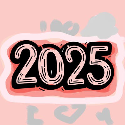 one line scrawled numbers sketch design “2025”