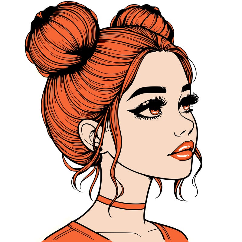 realistic girl with buns on the top of her head