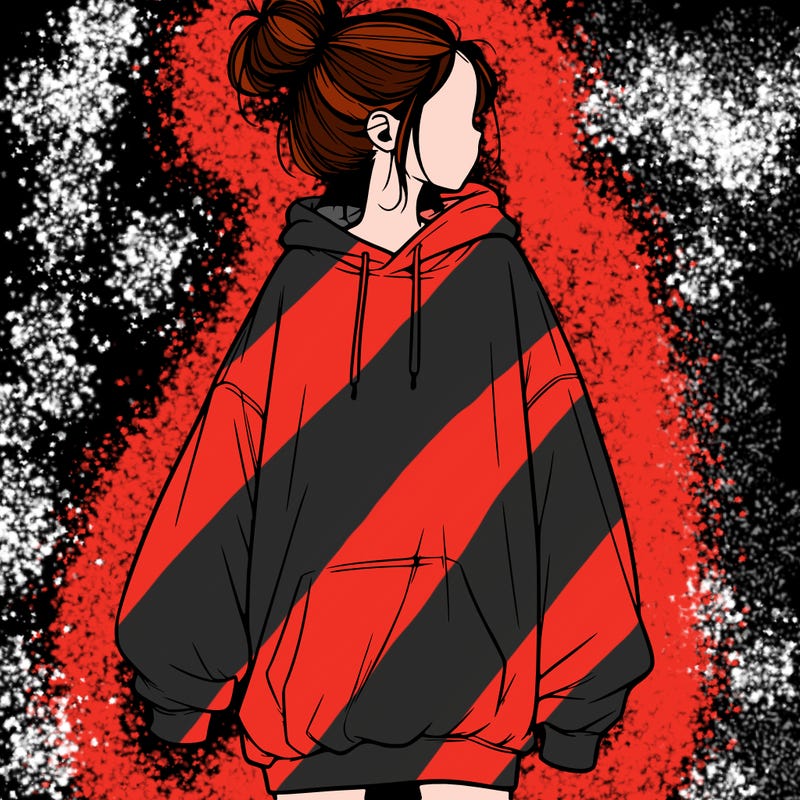 realistic girl with a oversized sweatshirt on and a bun