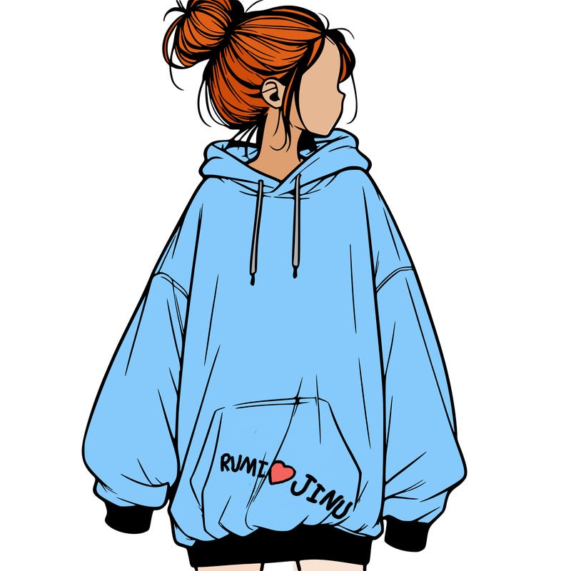 realistic girl with a oversized sweatshirt on and a bun